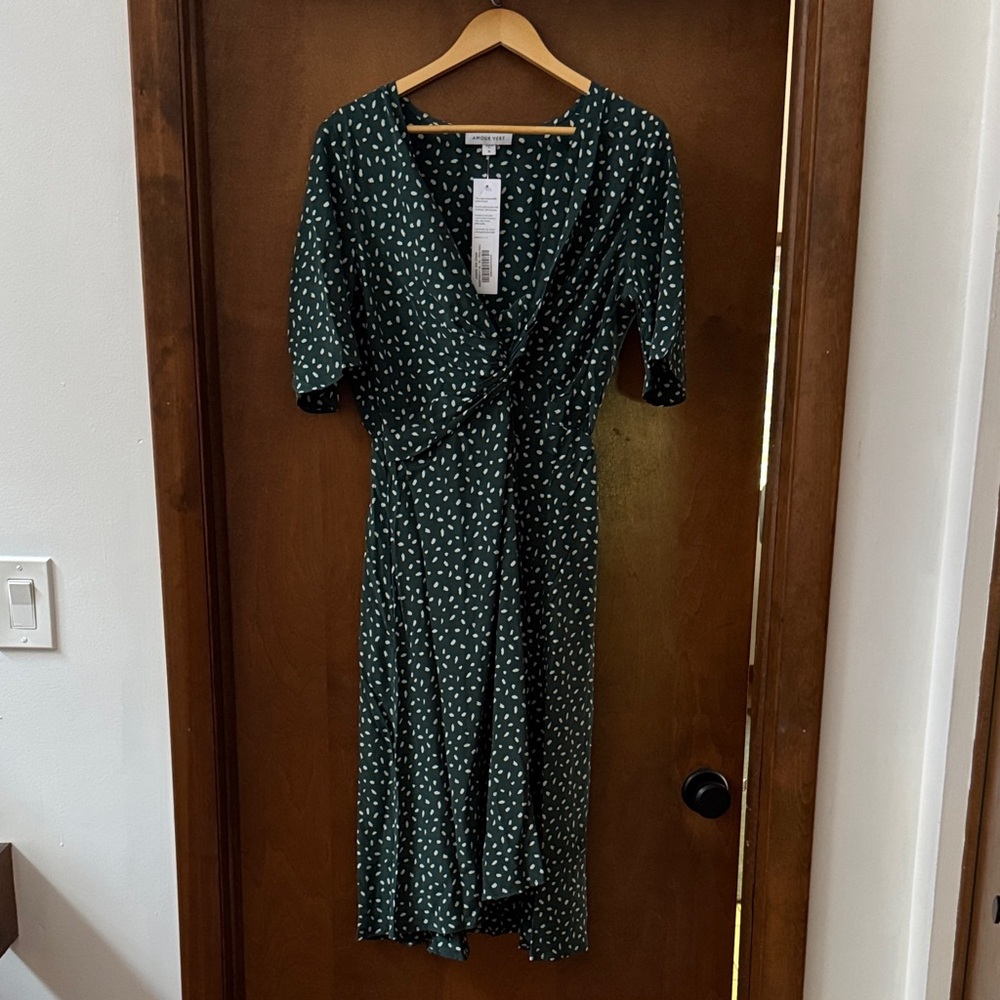 Amour Vert Dark Green Polka Dot Midi Dress